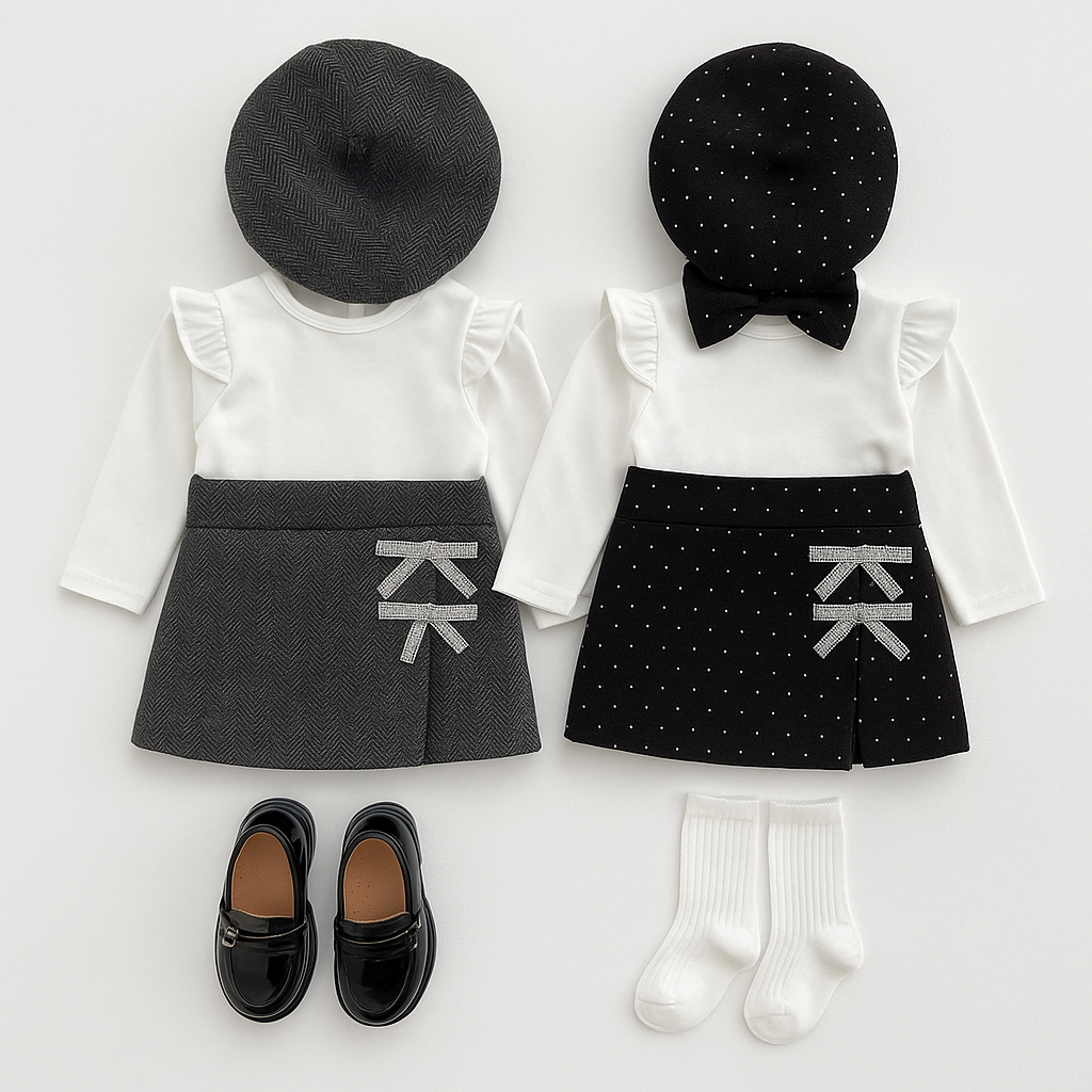 Completo neonata con basco DIAMOND FLAKE marrone e grigio