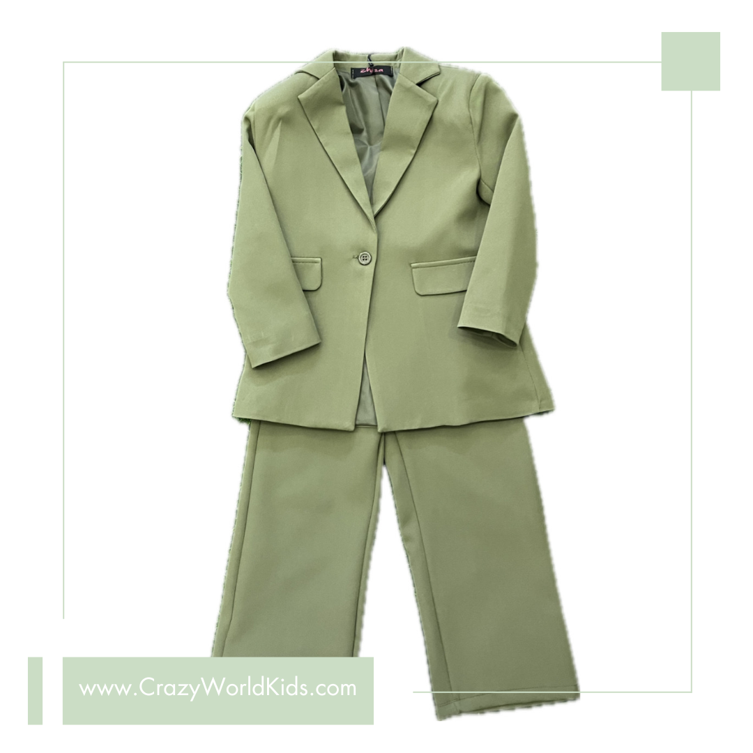 Tailleur disponibile in arancione e verde militare dalla 4 alla 14 anni