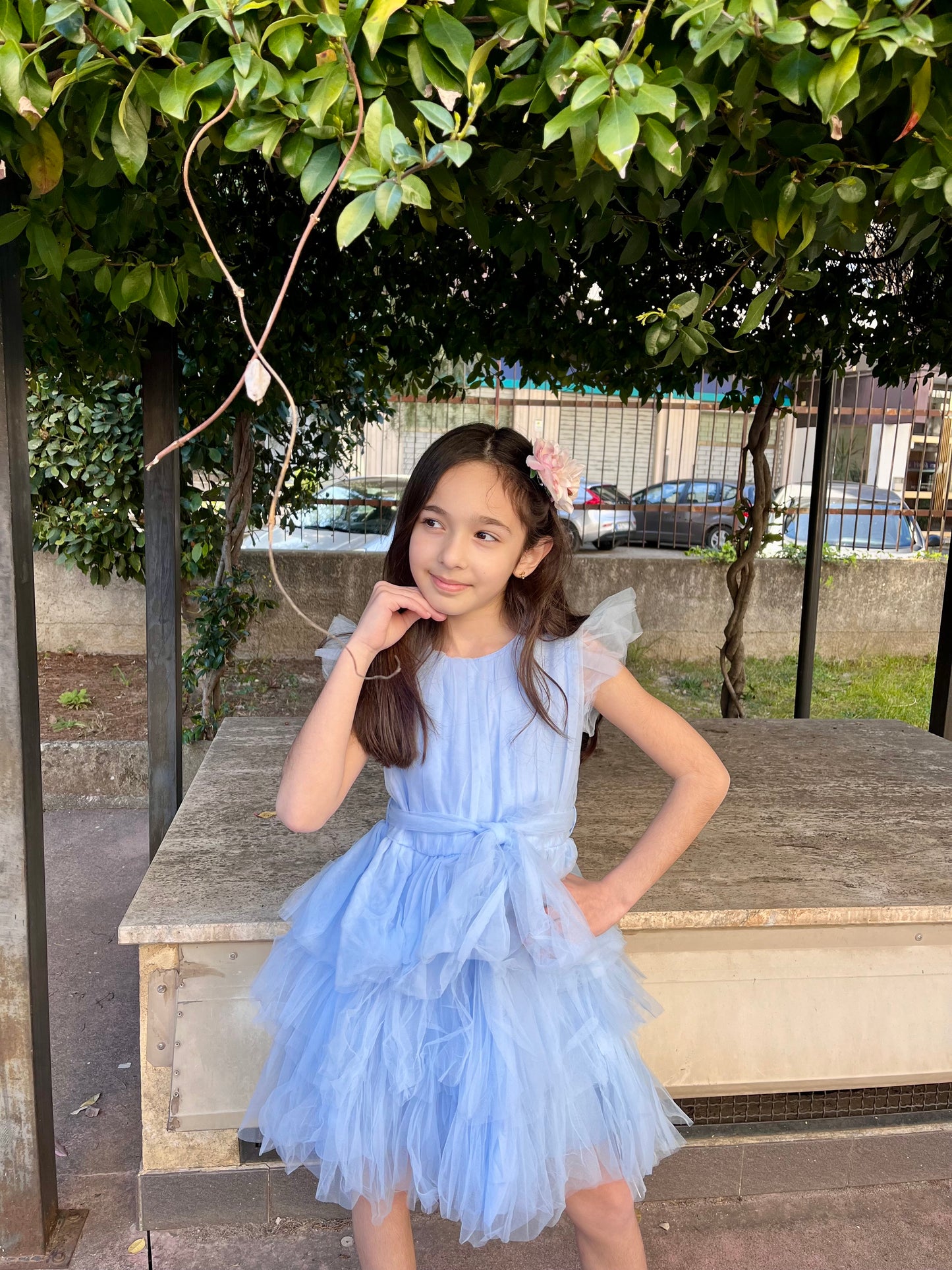 Abito in tulle disponibile in rosa , fucsia e celeste dalla 4 alla 12 anni