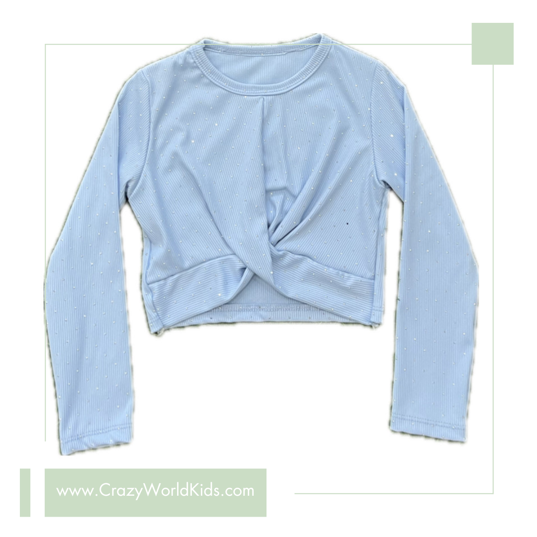 Maglia crop Diamond disponibile bianca e azzurra dalla 4 alla 12 anni