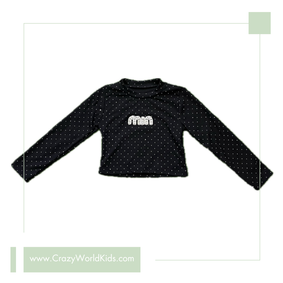 Maglia crop diamonds disponibile in bianco o nero dalla 4 alla 14 anni