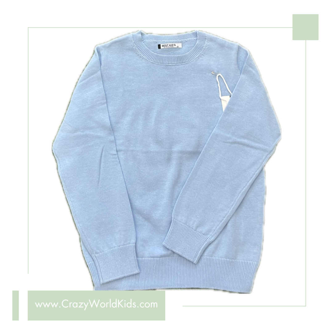 Maglioncino disponibile dalla 4 alla 14 anni in bianco ,celeste o blu scuro