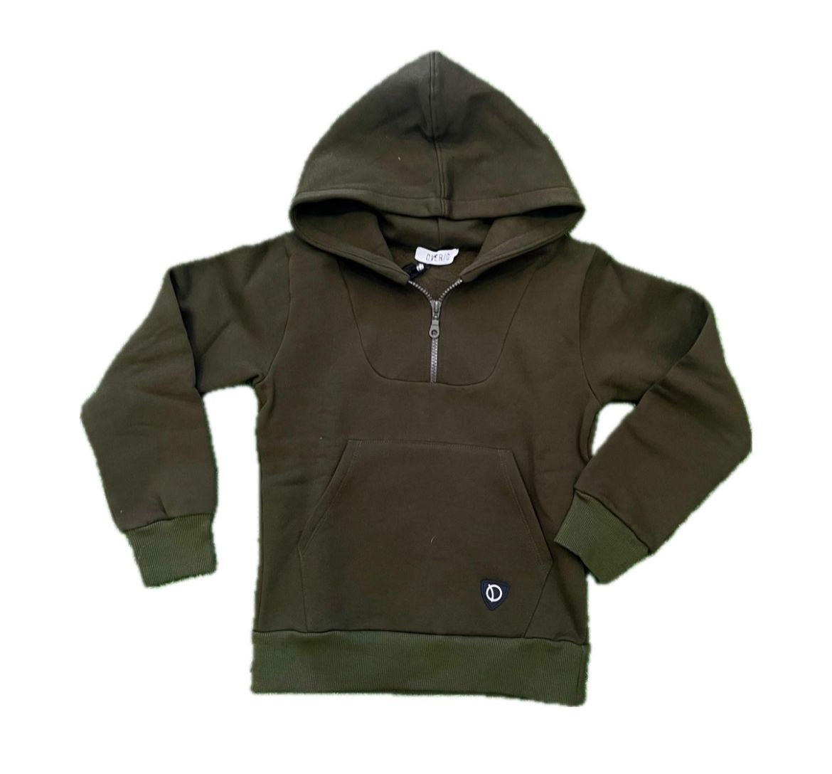 Felpa verde militare con cappuccio disponibile dalla 3 alla 16 anni