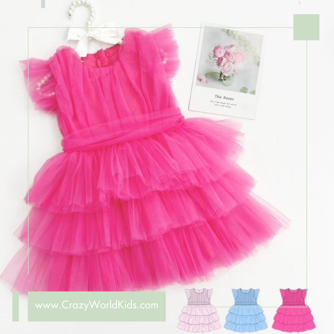 Abito in tulle disponibile in rosa , fucsia e celeste dalla 4 alla 12 anni