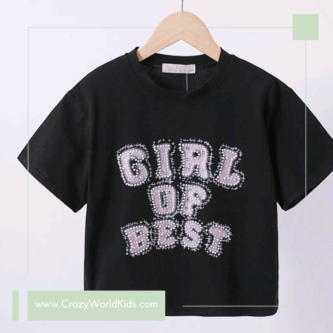T-shirt disponibile in rosa e nero dalla 4 alla 14 anni