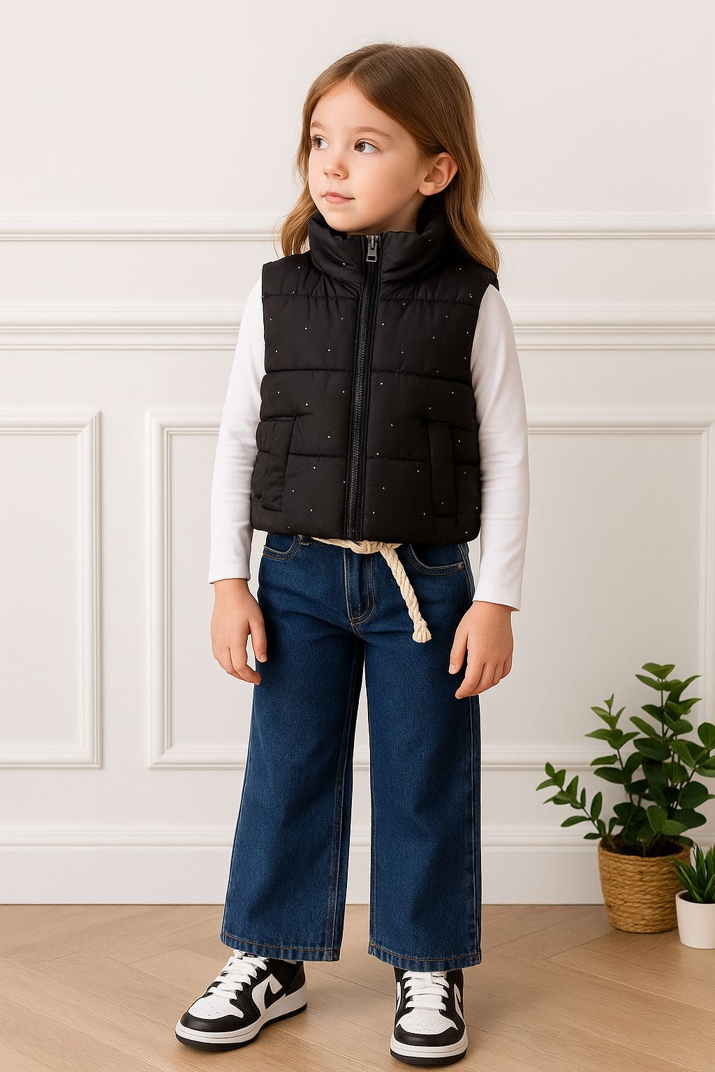 Jeans Denim Luxe con cinturino beige