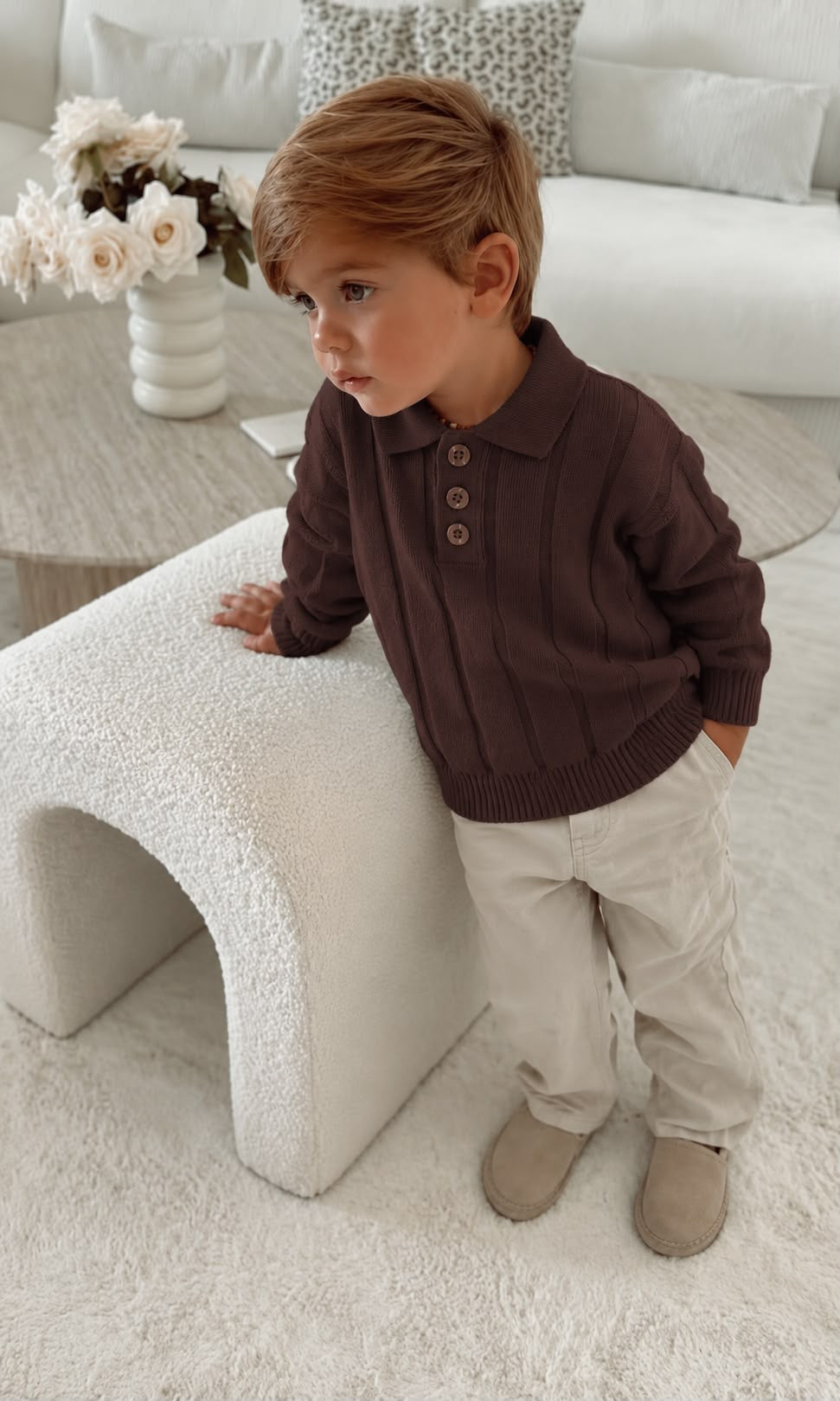 Polo beige e marrone e bianco neonato