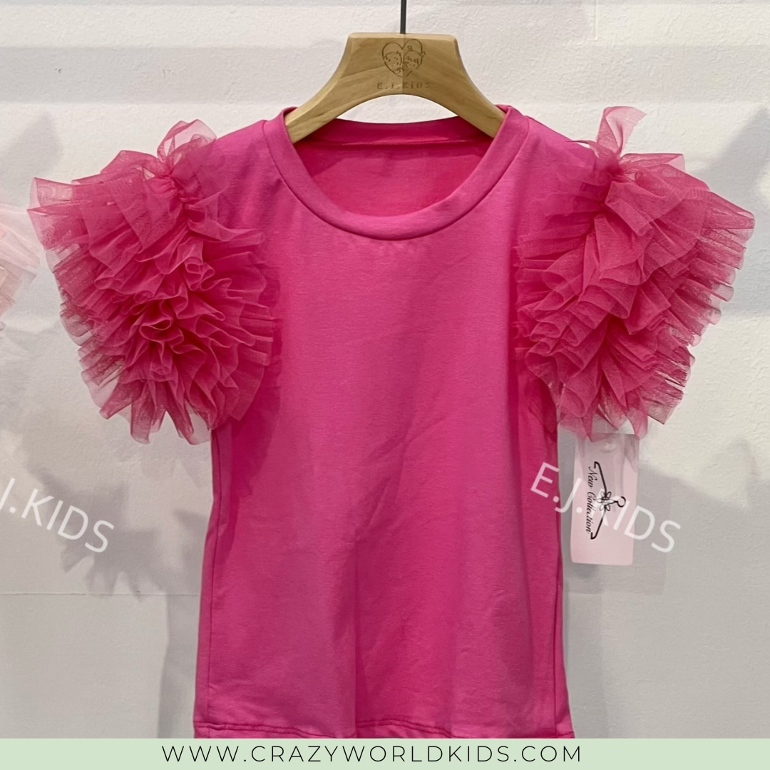 T-shirt con tulle disponibile rosa e fucsia dalla 4 alla 14 anni
