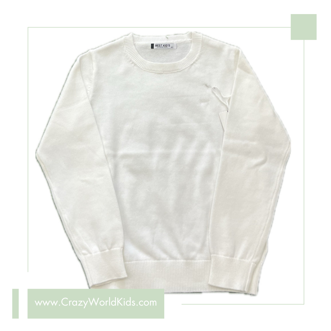 Maglioncino disponibile dalla 4 alla 14 anni in bianco ,celeste o blu scuro