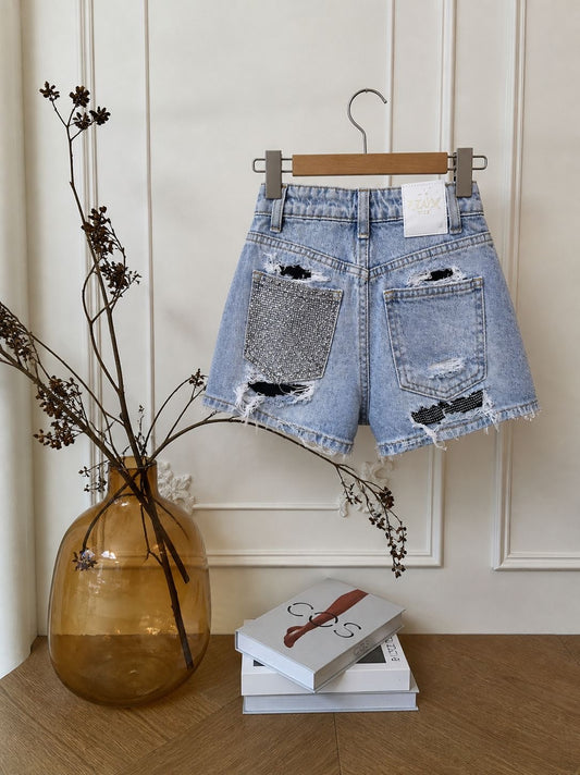 Crystal denim shorts
