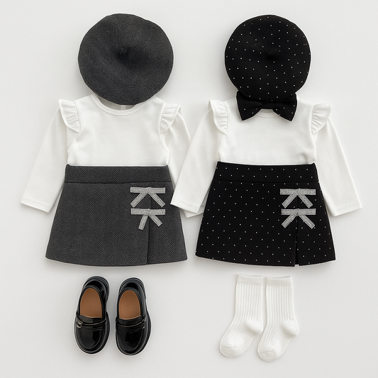 Completo neonata con basco DIAMOND FLAKE marrone e grigio