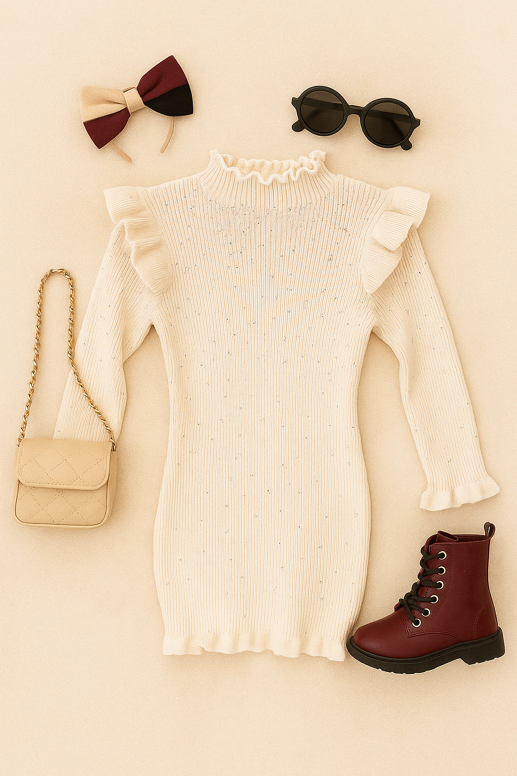 Vestito Velvet Star disponibile in bordeaux e beige