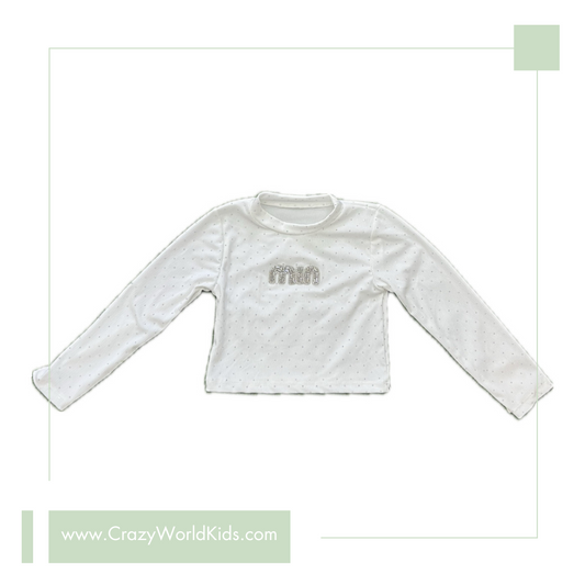 Maglia crop diamonds disponibile in bianco o nero dalla 4 alla 14 anni