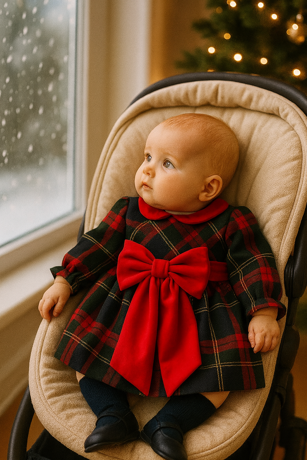 Abito tartan con fiocco avanti NOËL neonata