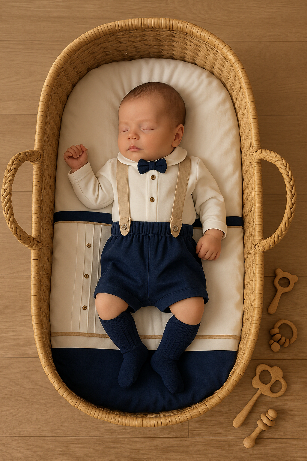 Completino prima nascita con pagliaccetto,camicetta e papillon maschietto