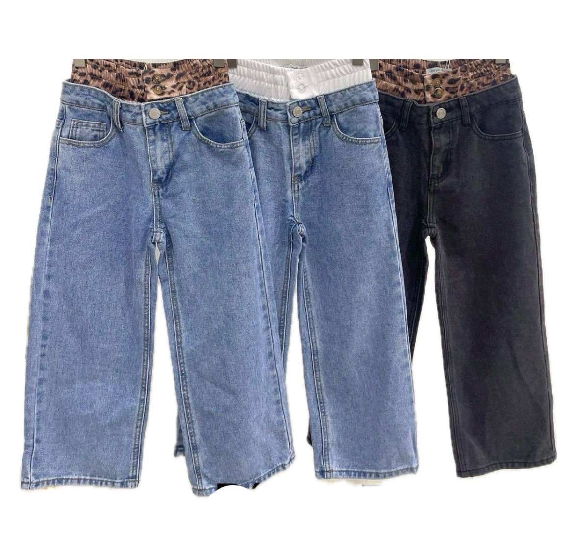 Jeans con elastico bianco  in vita disponibile dalla 4 alla 14 anni