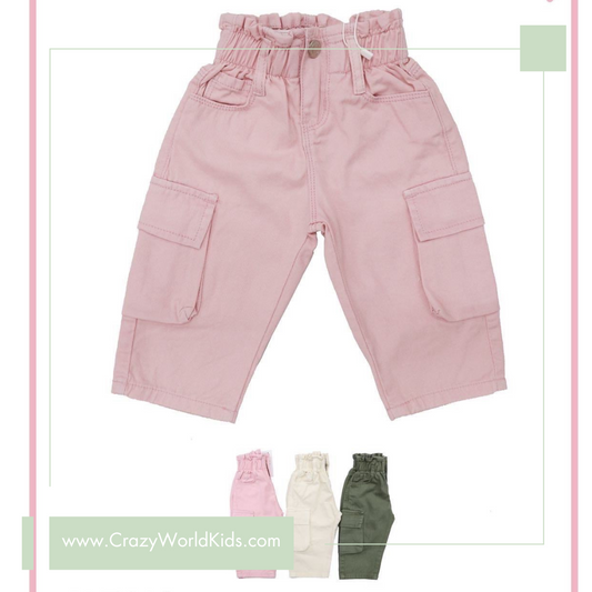 Pantaloni cargo disponibili in rosa e verde militare dalla 12 alla 36 mesi