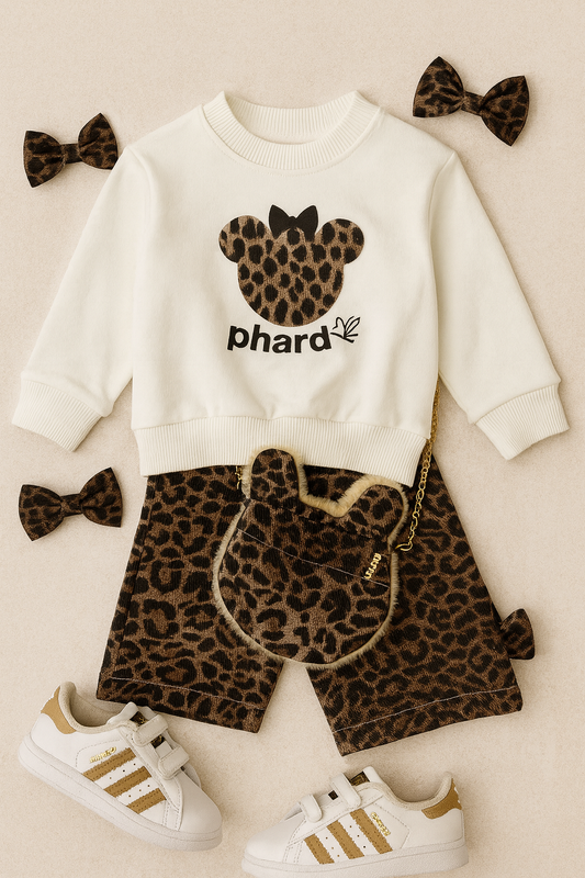 Completo tre pezzi con felpa bianca con stampa animalier Phard Little Wild
