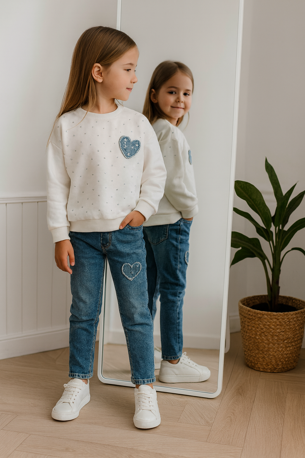 Felpa bianca Jeans Heartbeat