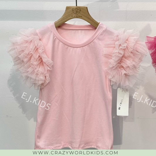 T-shirt con tulle disponibile rosa e fucsia dalla 4 alla 14 anni