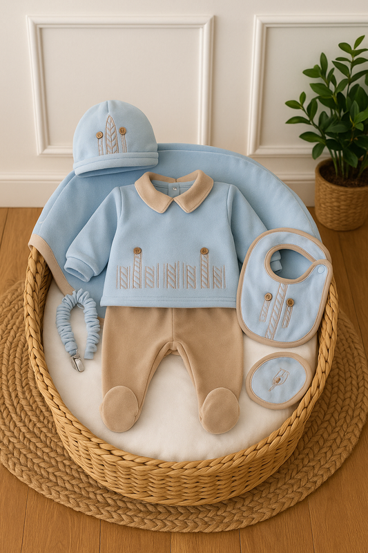 Tutina clinica due pezzi prima nascita in ciniglia maschietto