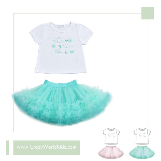 Completo disponibile in rosa o verde tiffany dalla 12 alla 36 mesi