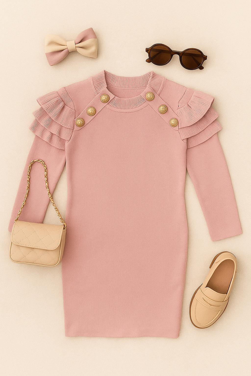 Tubino rosa in maglia GOLD DETAILS