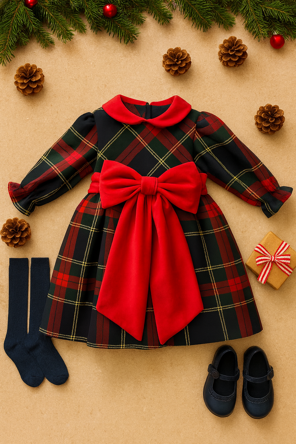 Abito tartan con fiocco avanti NOËL neonata