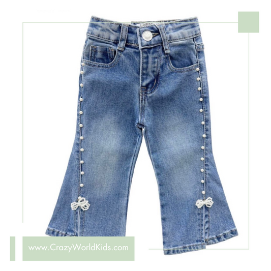Jeans a zampa con decorazioni in perline disponibili dalla 12 alla 36 mesi