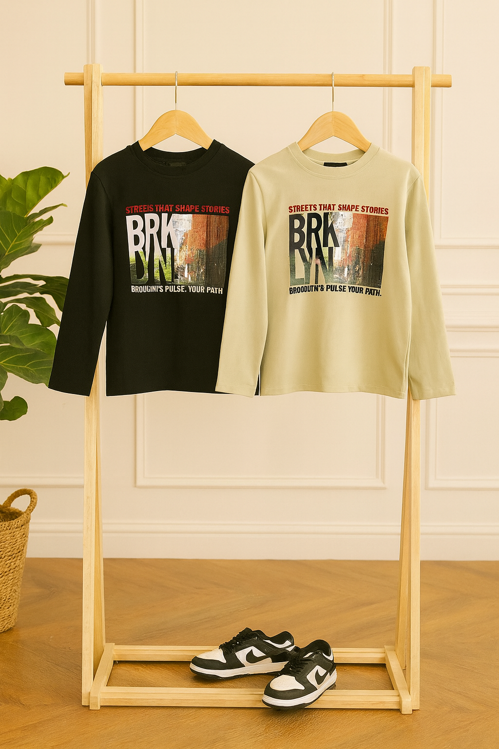 T-shirt Brooklyn nera e verde salvia