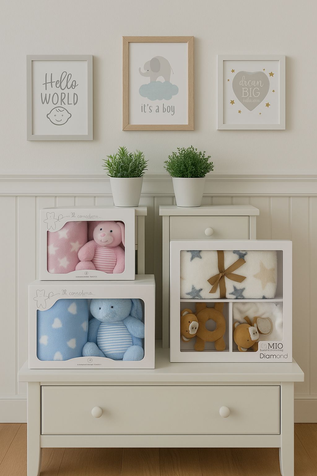 Set regalo copertina ,sonaglio e dou dou colore panna e marrone