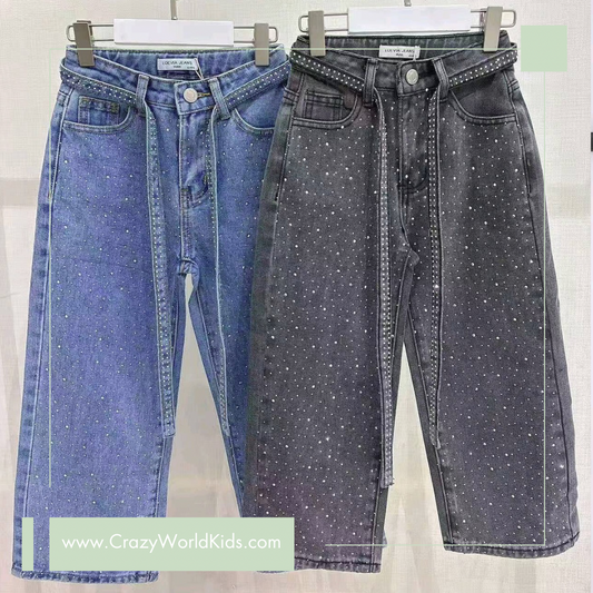 Jeans con brillantini disponibile in blu dalla 4 alla 14 anni