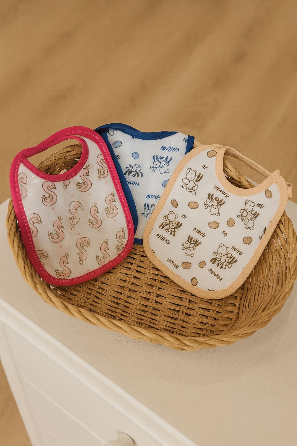 Set 6 pezzi bavaglini disponibile in rosa,celeste e neutro (beige e grigio)