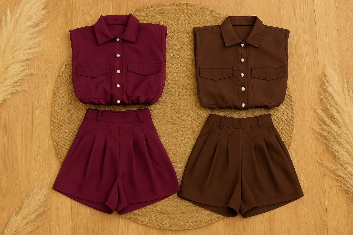 Completo due pezzi Petit Pochon disponibile in marrone e vignaccio