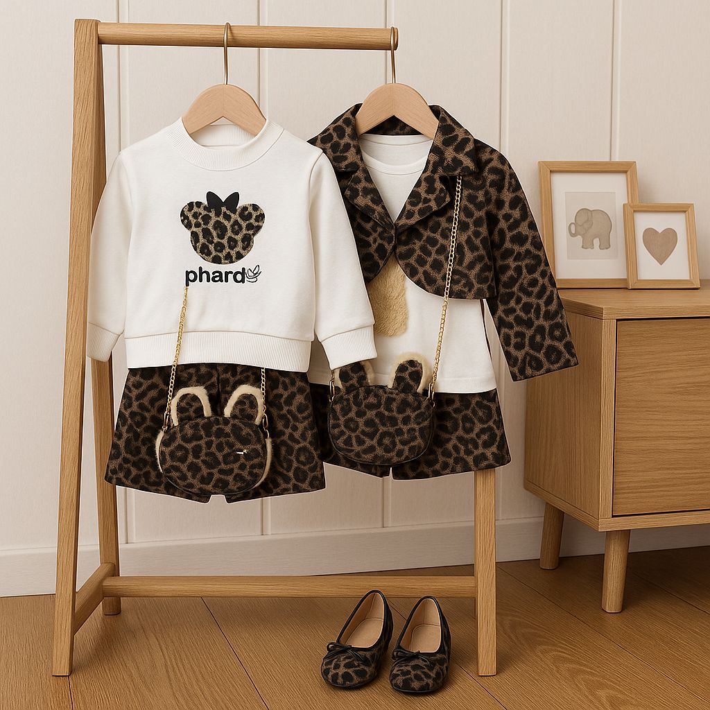 Completo tre pezzi con felpa bianca con stampa animalier Phard Little Wild
