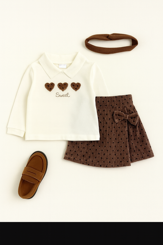 Completo neonata SWEET disponibile in rosa/grigio e bianco/marrone