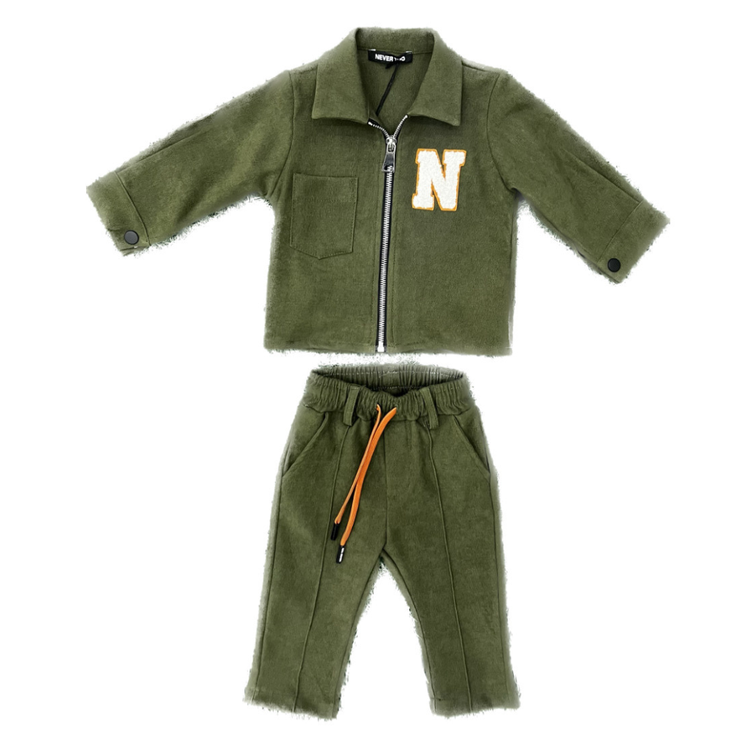 Felpa con zip verde militare disponibile dalla 3 alla 7 anni