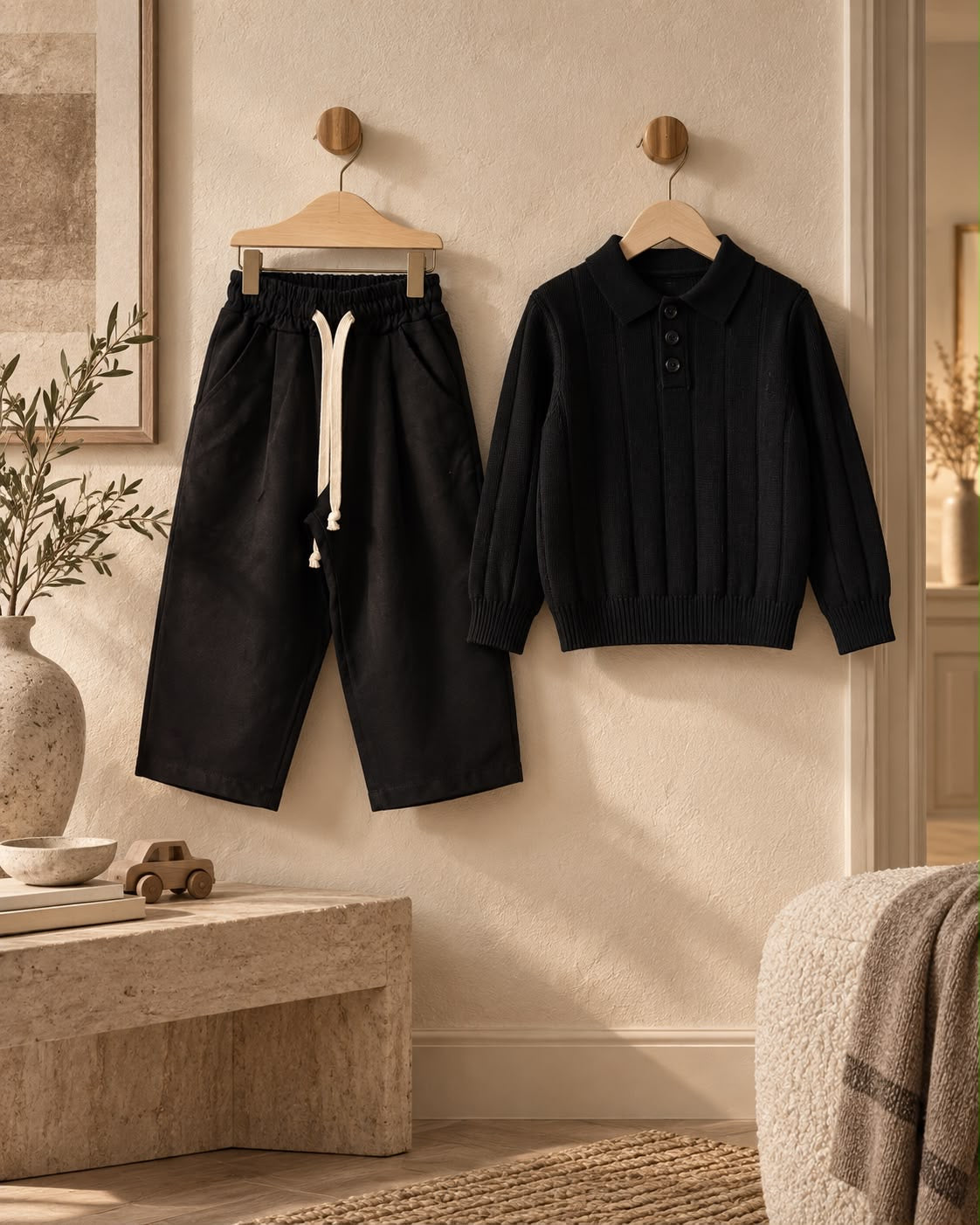 Pantalone neonato nero e beige