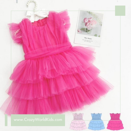 Abito in tulle disponibile in rosa , fucsia e celeste dalla 4 alla 12 anni