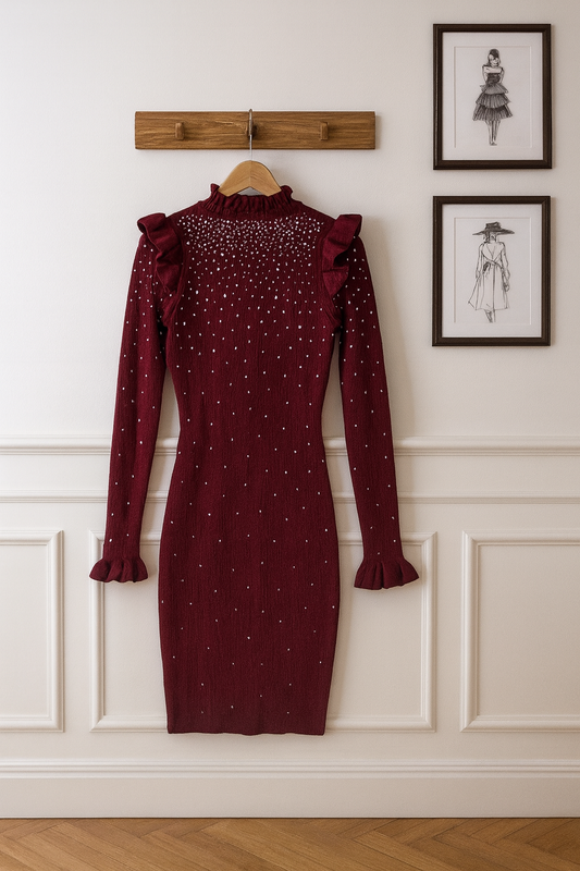 Vestito Velvet Star disponibile in bordeaux e beige
