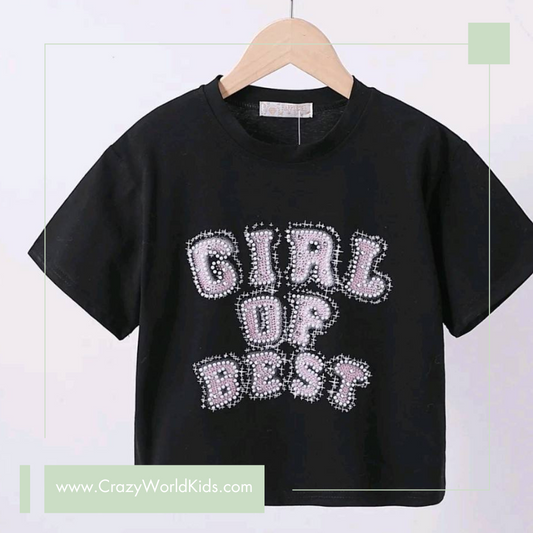 T-shirt disponibile in rosa e nero dalla 4 alla 14 anni