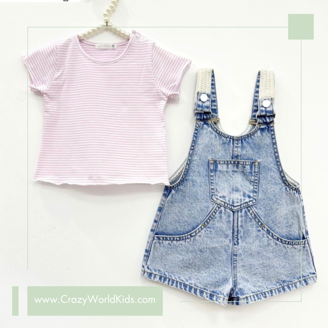 Completo t-shirt e salopette in jeans disponibile dalla 12 alla 36 mesi