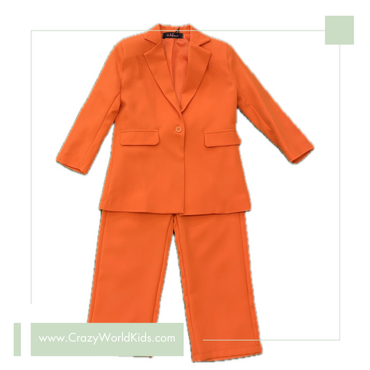 Tailleur disponibile in arancione e verde militare dalla 4 alla 14 anni