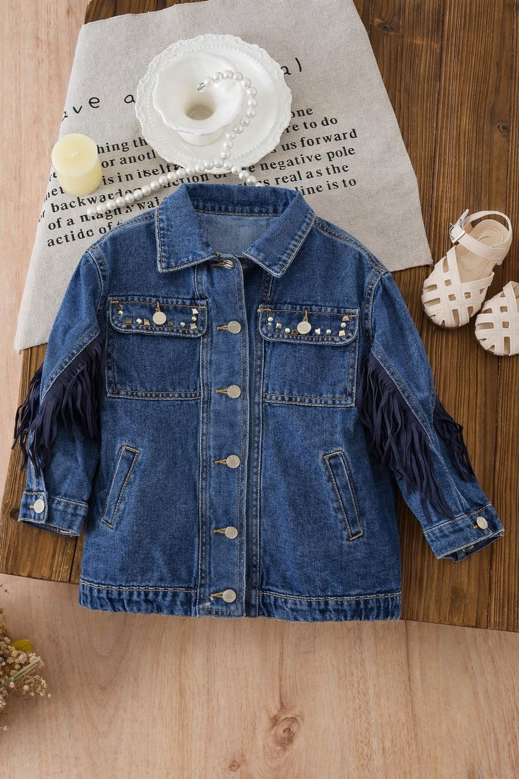 Giubbino jeans con frange OVER