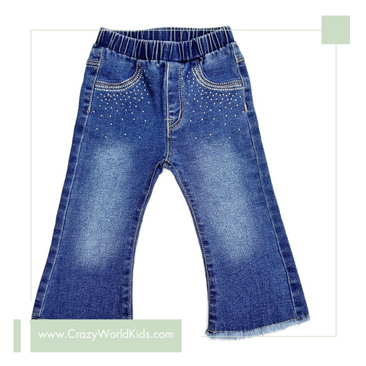 Jeans con brillantini a zampa disponibile dalla 12 alla 36 mesi