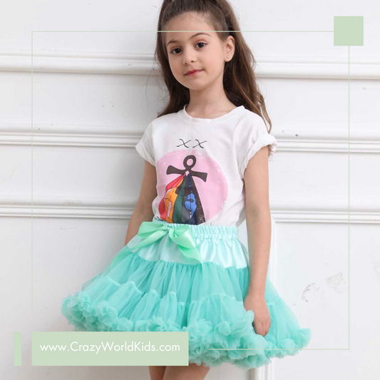 Gonna in tulle disponibile in rosa antico, verde acqua e albicocca dalla 4 alla 14 anni