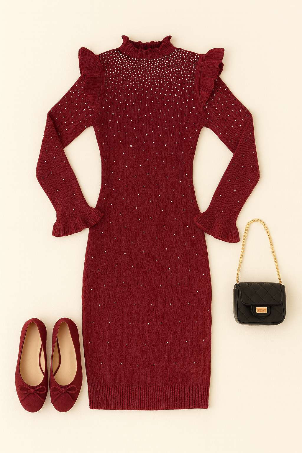 Vestito Velvet Star disponibile in bordeaux e beige