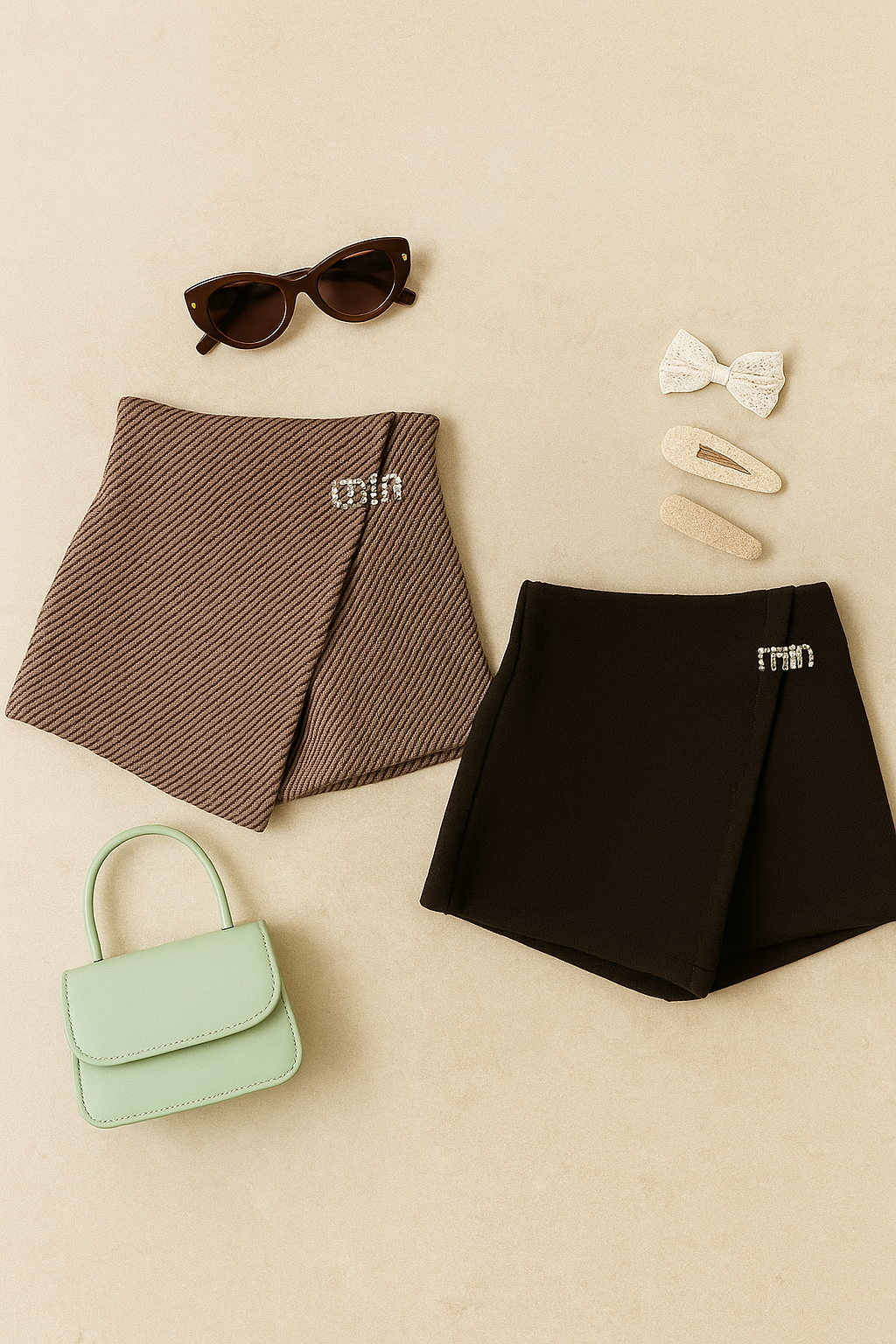 Pantagonna neonata modellino MIU disponibile in beige e marrone scuro