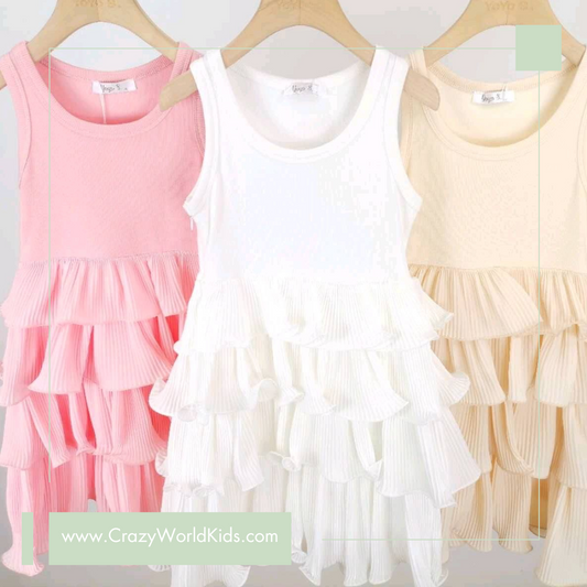 Vestito con balze disponibile beige dalla 4 alla 14 anni