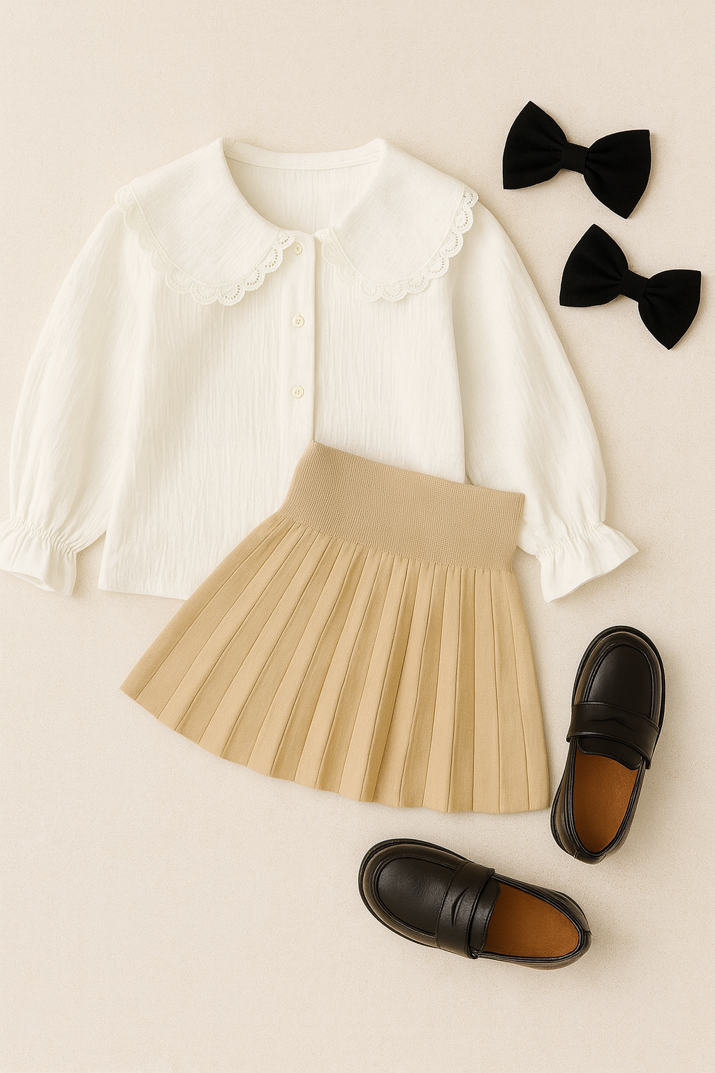 Gonnellina plissettata neonata DIVINA disponibile in beige e nero